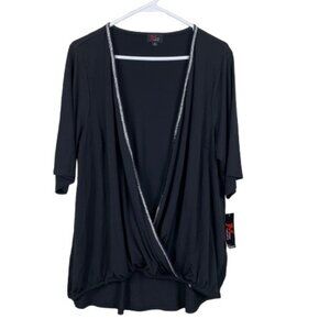 NEW JM Studio by John Meyer Rhinestone Trim Draped Mock Wrap Blouse - Size 1X